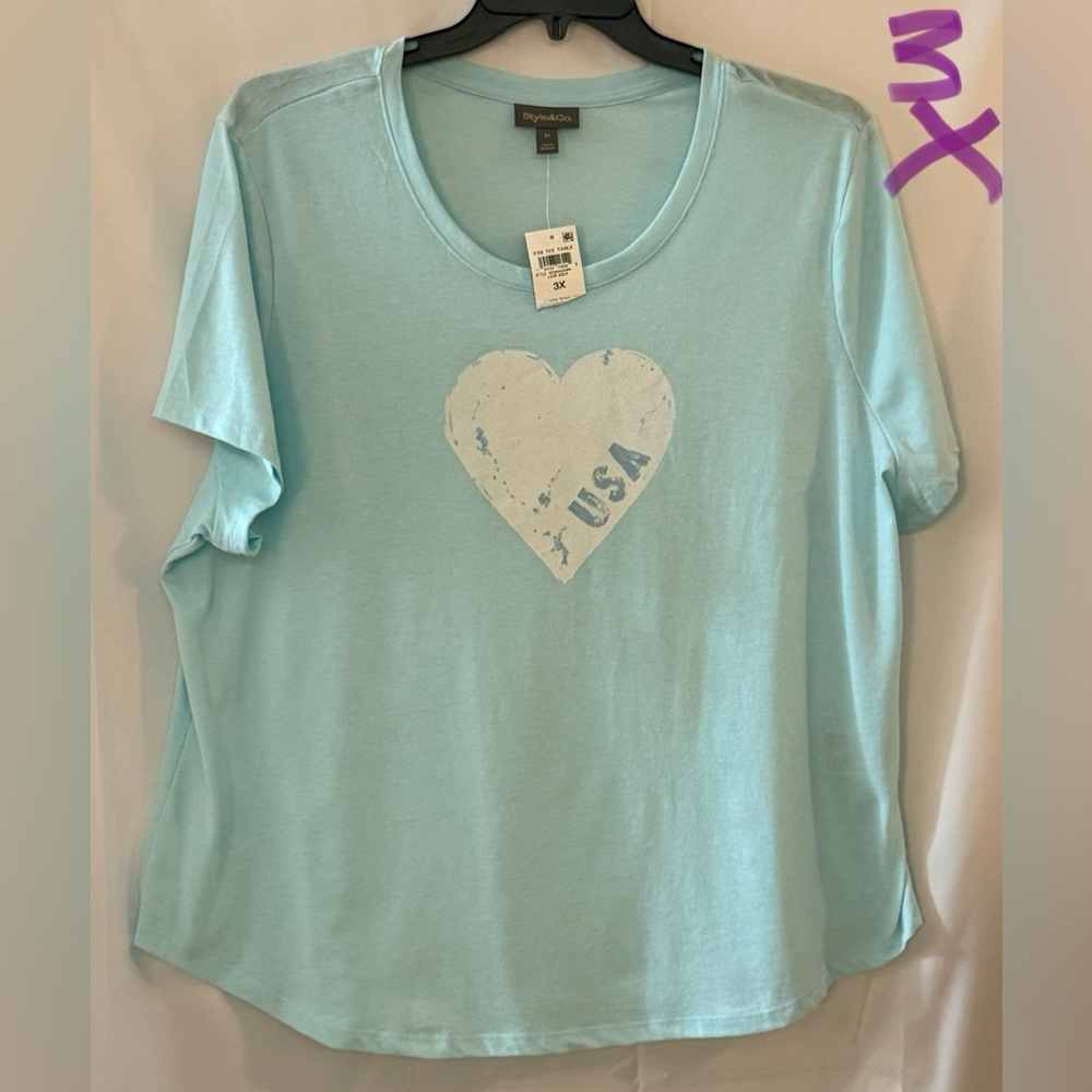 Style & Co. Light Blue Heart Tee